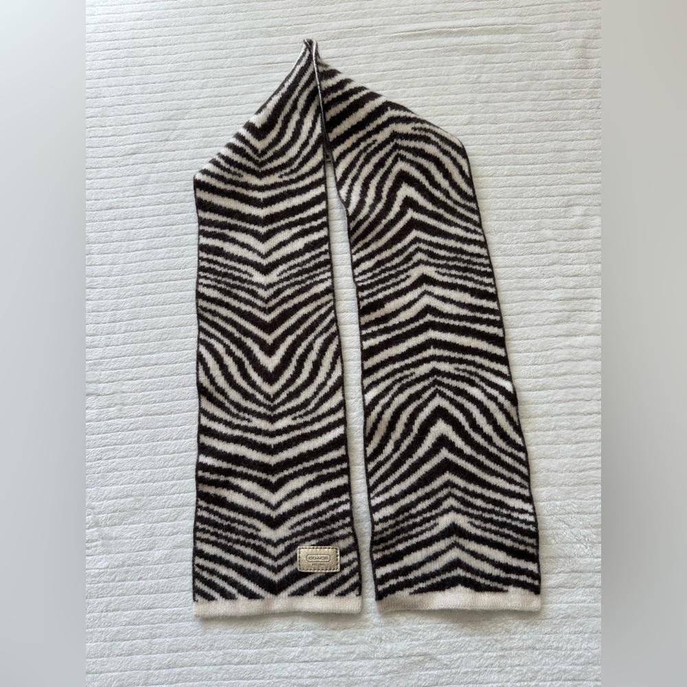 Coach Zebra-Striped Brown and White Knit Scarf